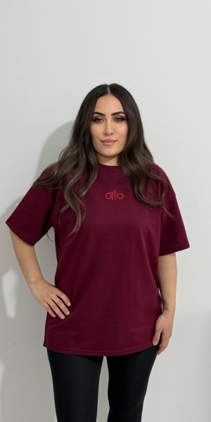 Alo Baskılı Bisiklet Yaka Bordo Tişört