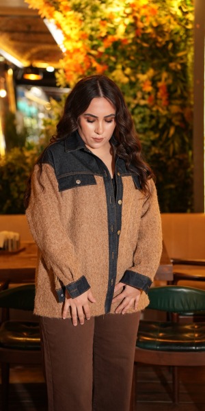 KOT DETAYLI KEÇE CEKET