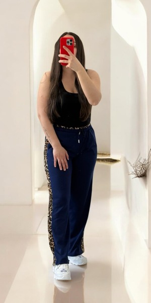 Lacivert Leopar Desenli Palazzo