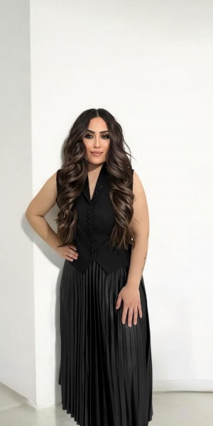 Kadın Yüksek Bel Pileli Siyah Etek STD